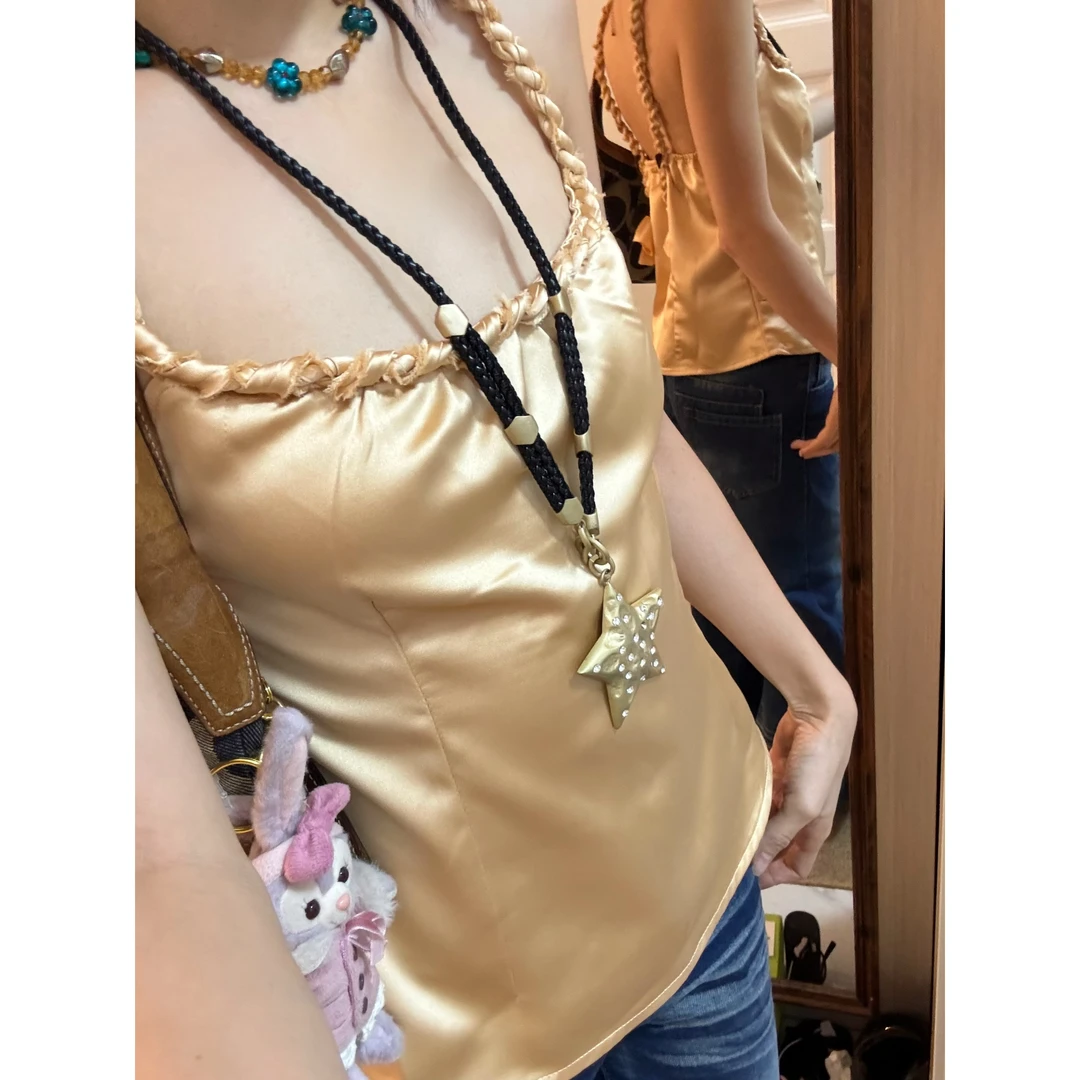 【壹叁】扭结麻花肩带香槟色吊带背心