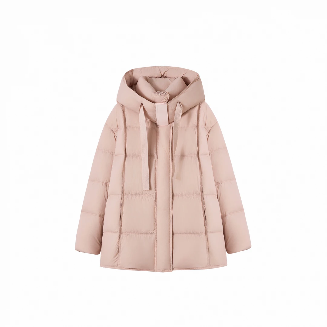 2024上新冬季小精灵文艺清新百搭色系连帽飘带羽绒服