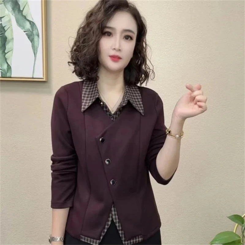 2025秋季新款休闲风气质时尚衬衫减龄假两件拼接长袖上衣#571540