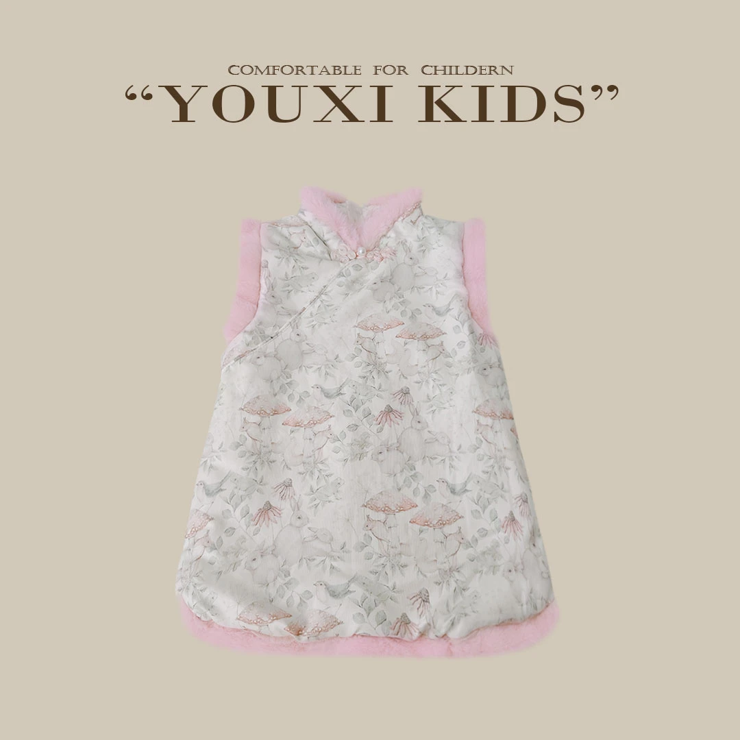 现绒绒兔秋冬棉服女童旗袍唐装国风汉服儿童新年装FF1710