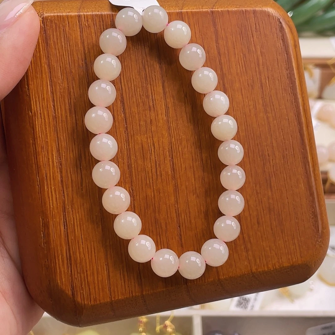未镶嵌手串和田玉藕粉熟粉手串8mm