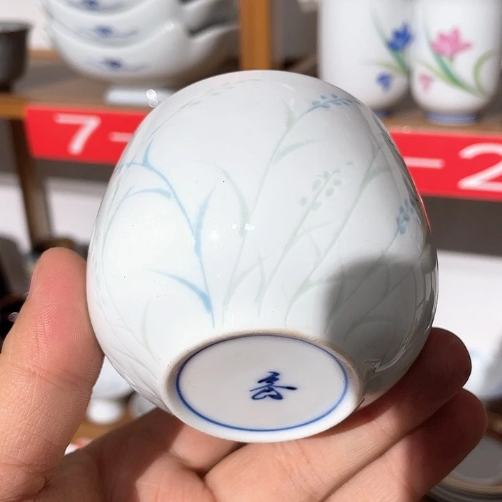 紫砂160全新中岛文山作刀刻纹青釉主人杯