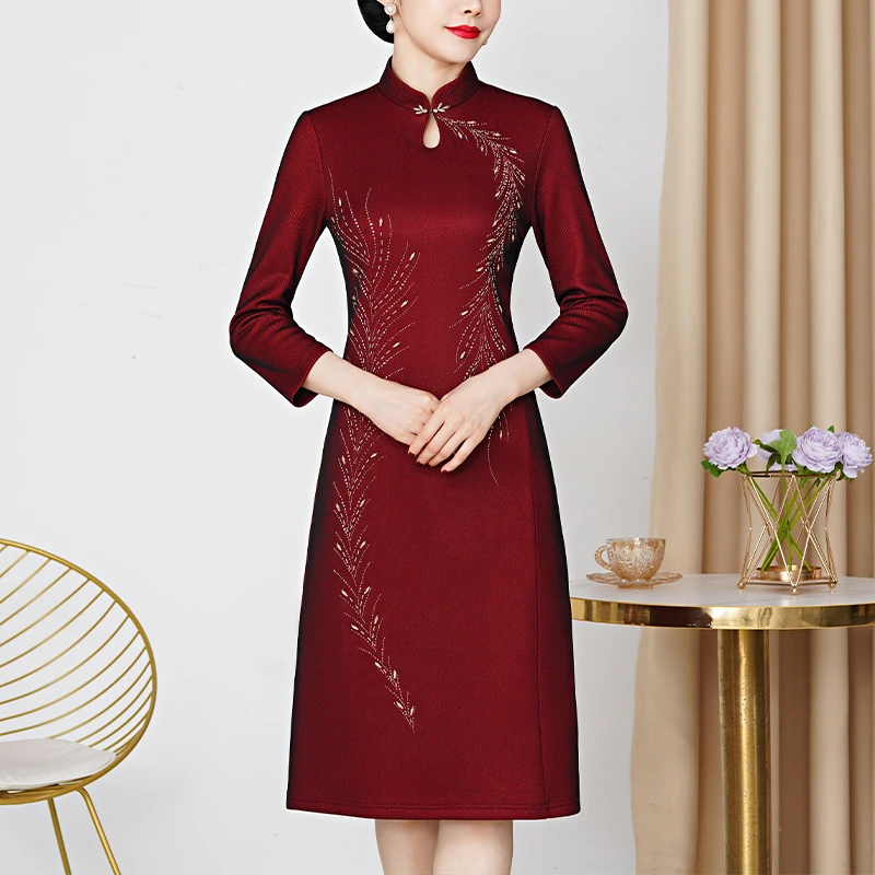 喜婆婆妈妈参加婚礼服春季丈母娘婚宴服加绒结婚旗袍礼服高贵年轻