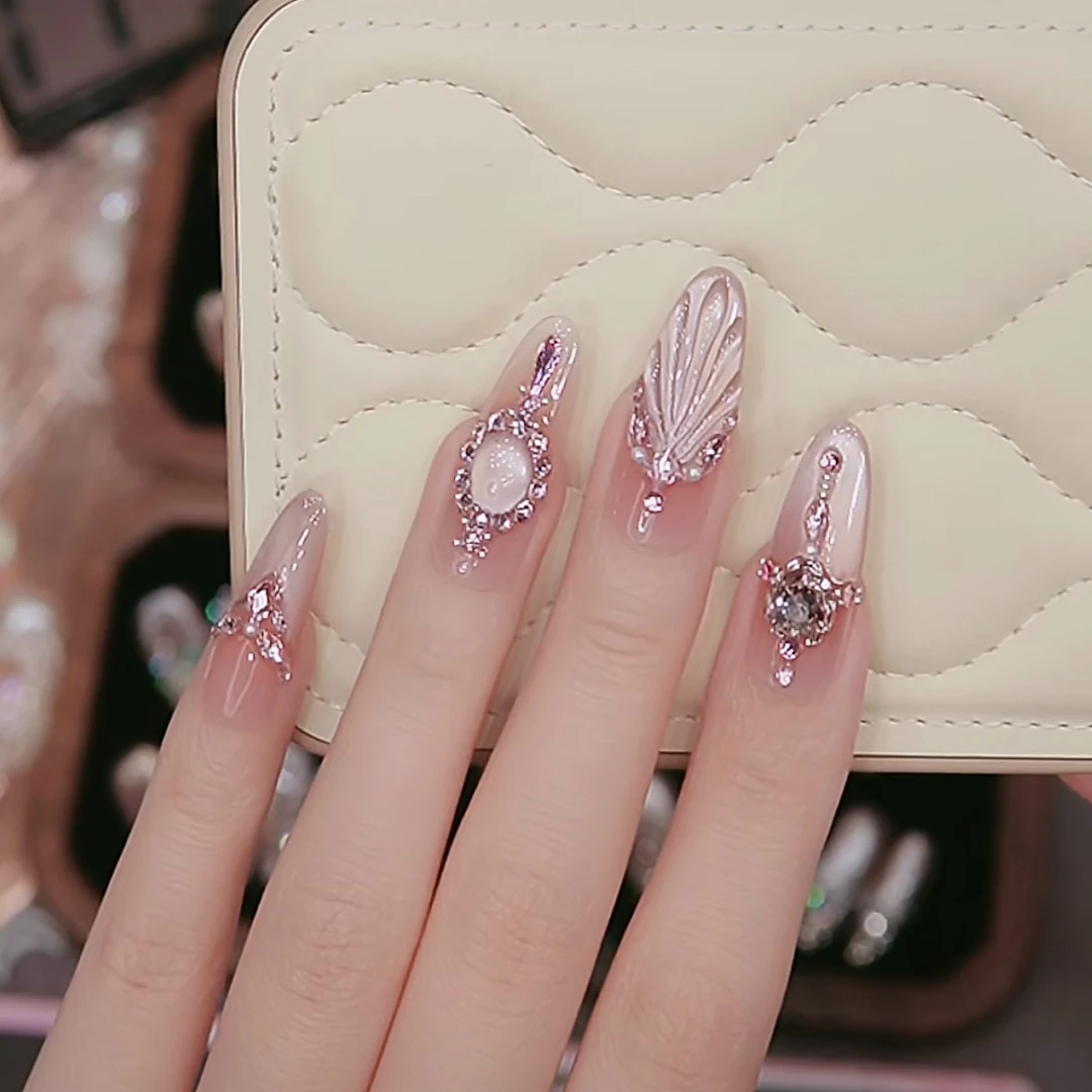 【美杜莎】纯手工穿戴甲猫眼锆石钻祖母绿宝石光疗软甲K9钻假指甲