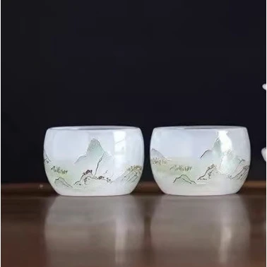 【臻品】千里江山琉璃杯一对 ZH2500