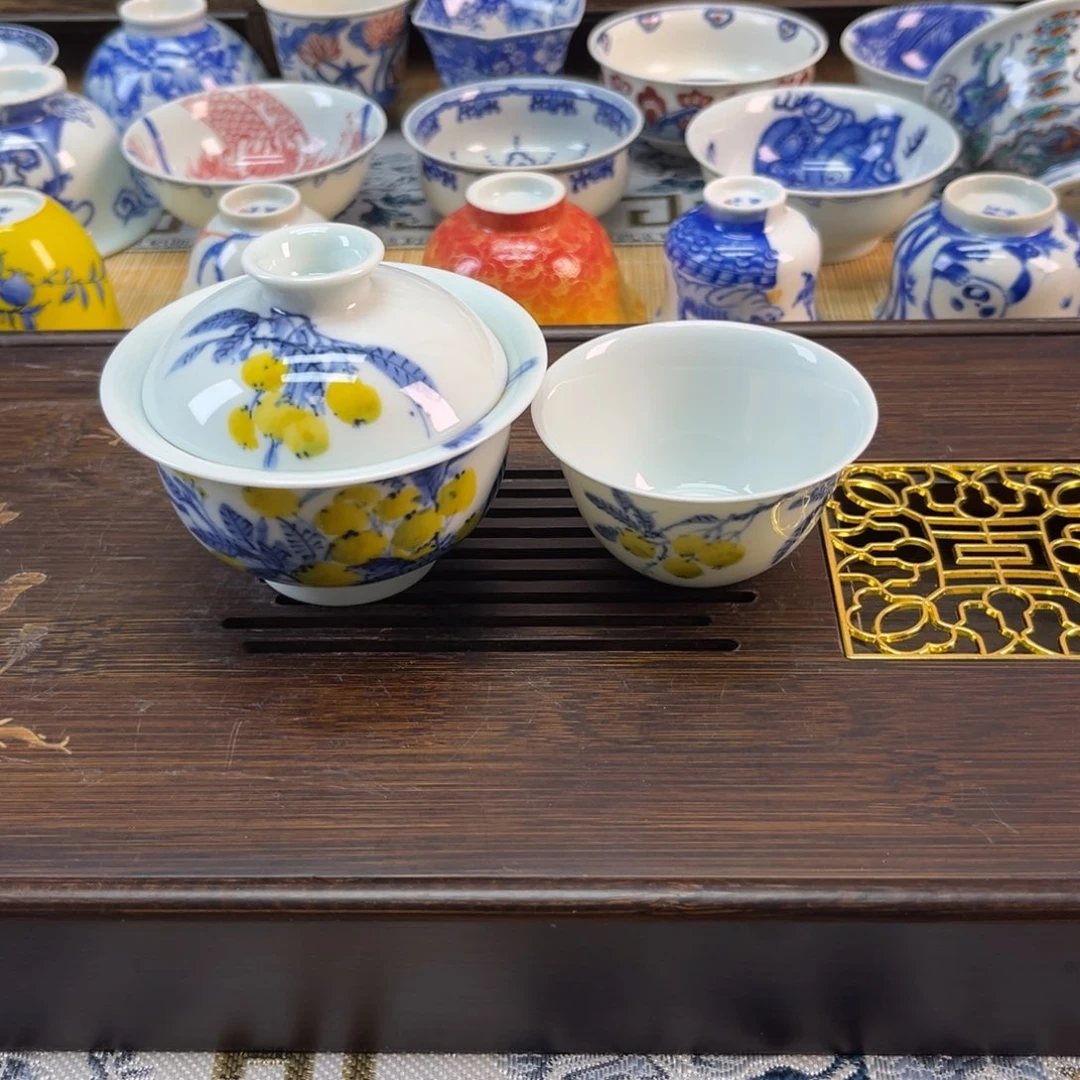 手绘枇杷2件套盖碗+主人杯