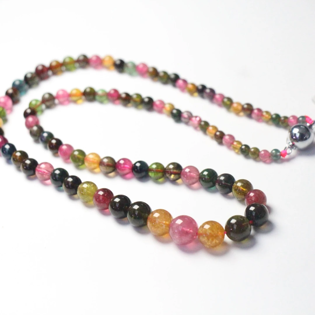 天然4.5-9.5mm巴西老矿料糖果色塔链项链碧玺项链