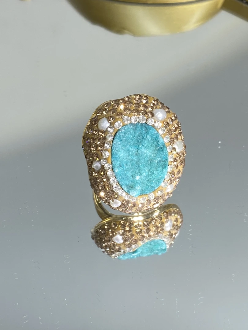 铜合金合成锆石戒指 TTSD 蓝色时尚潮流百搭款戒指 8110