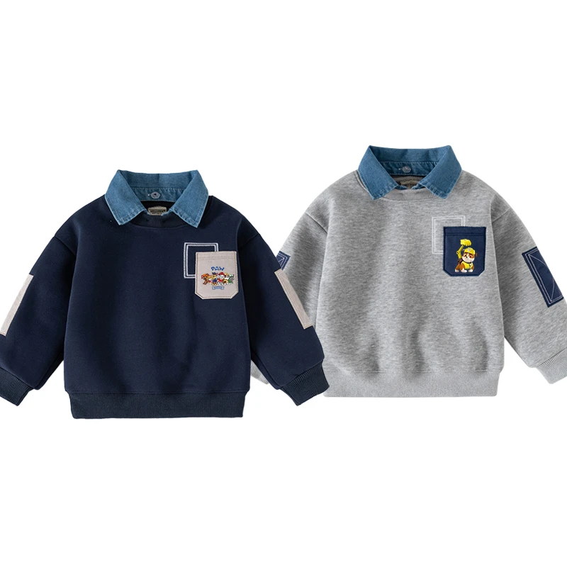 汪汪队儿童秋冬洋气卫衣中小童牛仔领套头衫男女童可拆卸领上衣