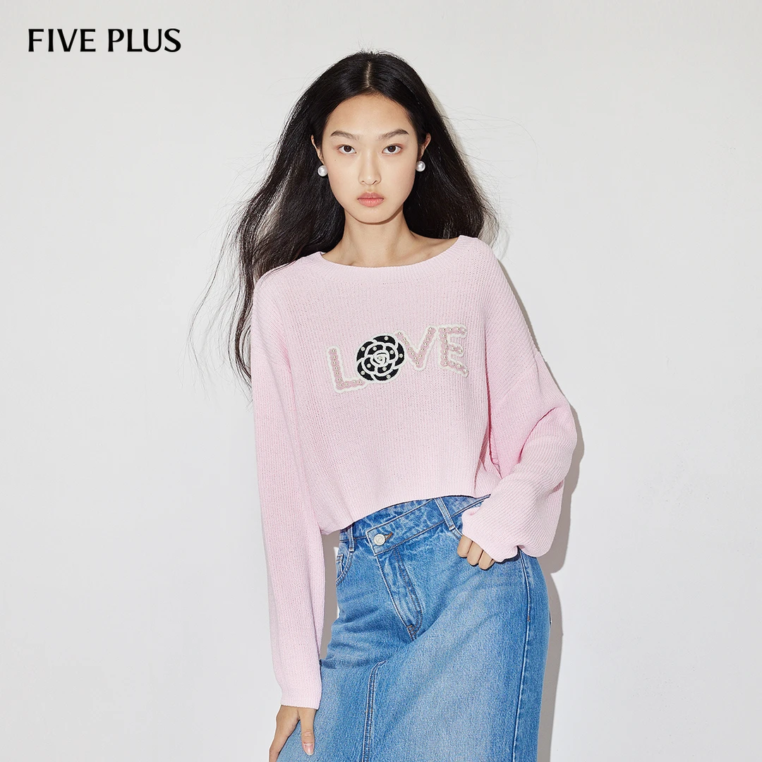【陈大可专属】FIVE PLUS针织衫上衣圆领慵懒落肩宽松套头2LN103506