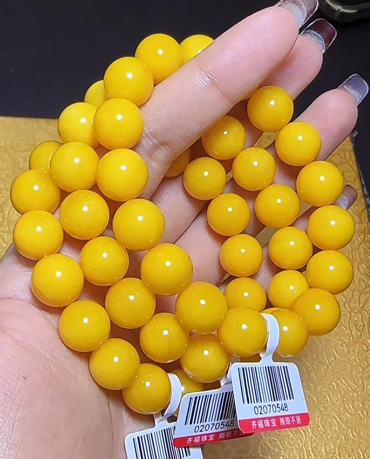 【齐福珠宝】XQ0547/10mm天然蜜蜡俄料色标圆珠手串 （多样性发其一）