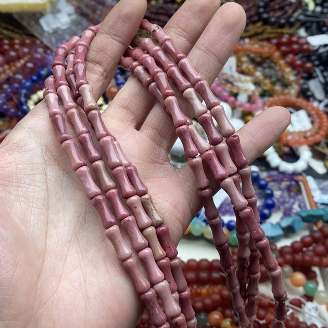 玛瑙/玉髓未镶嵌珠宝半成品一条天然5×12红木纹蔷薇竹节