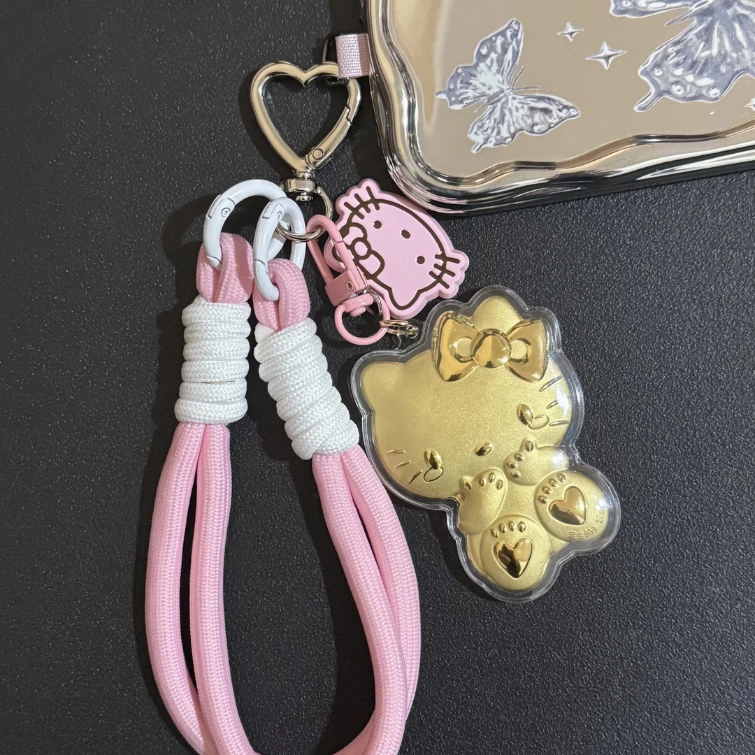 hellokitty猫钥匙扣卡通金色轻奢水贝手机链包包挂件挂饰木带宝