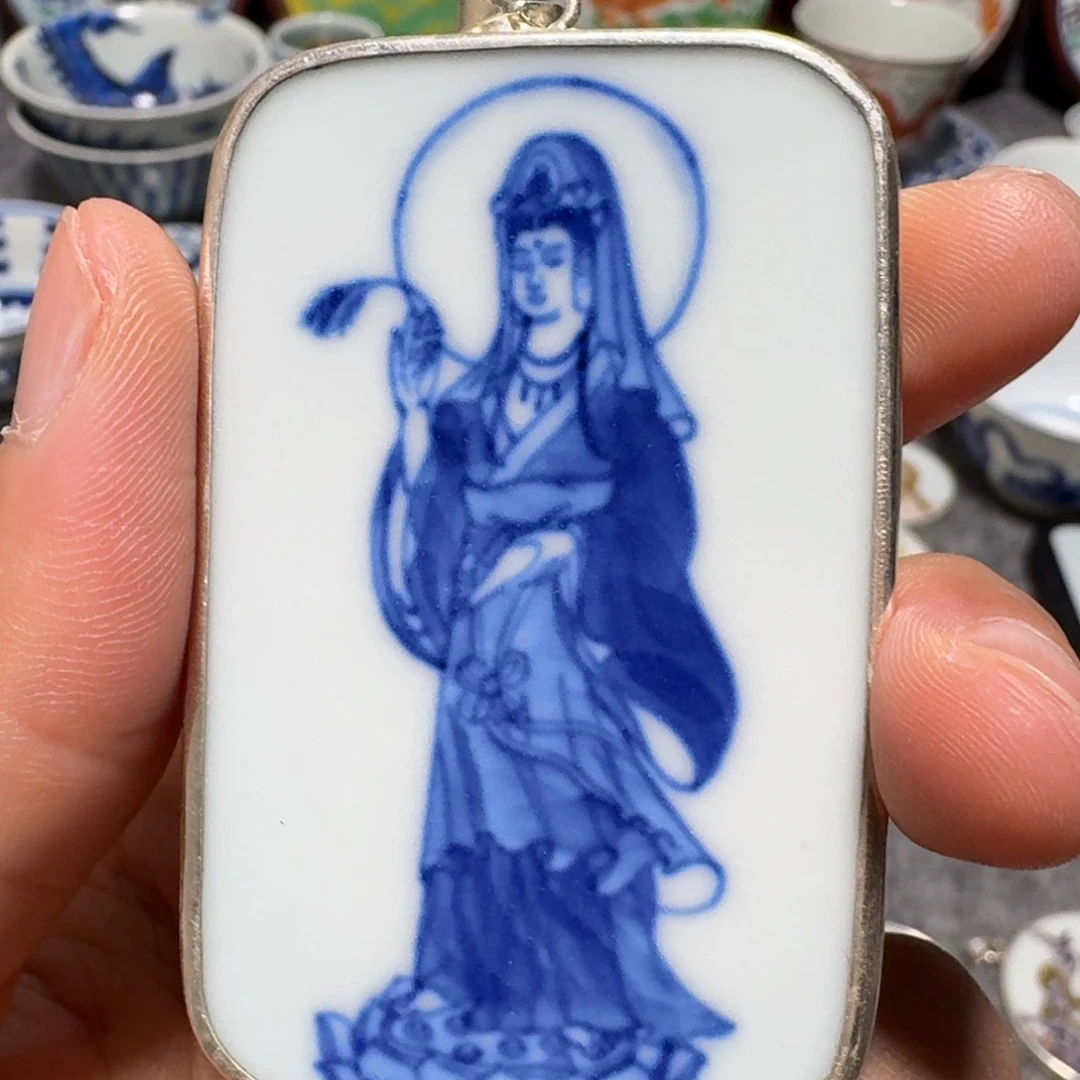 瓷片朝***汇观音挂件一个