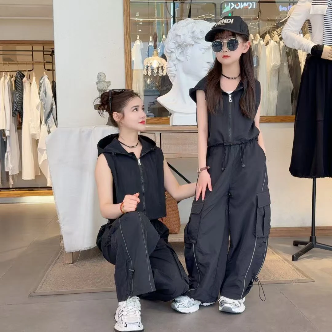 女中大童韩版新款炸街潮酷夏季工装风套装时尚休闲童装洋气儿童潮