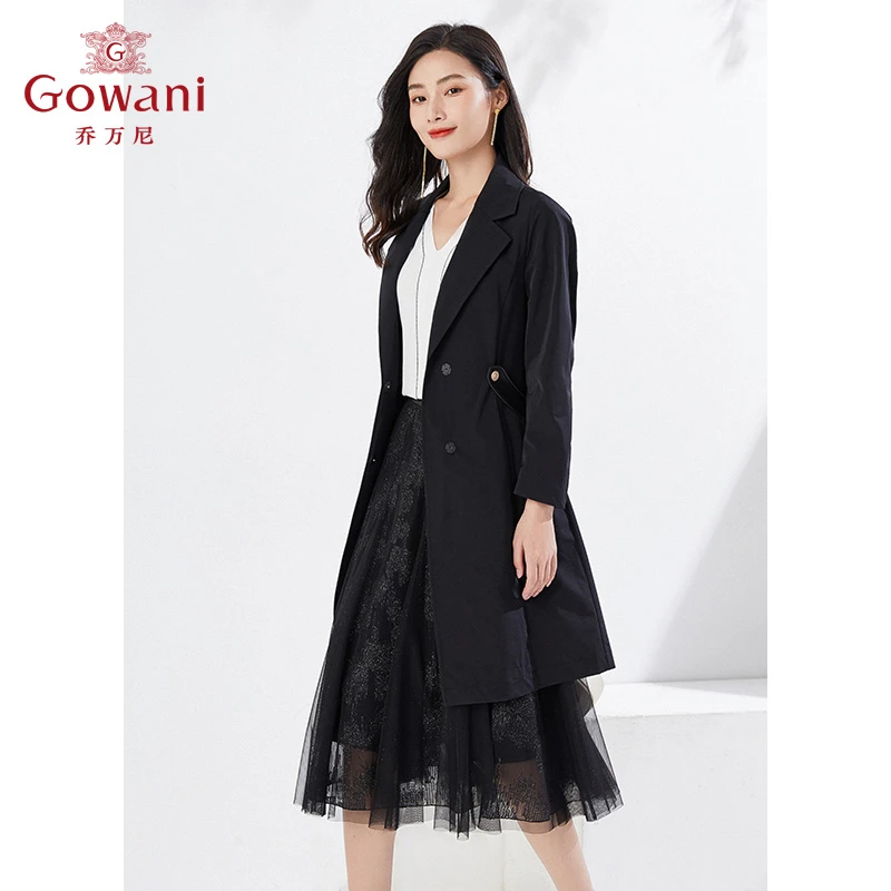 乔万尼中长款风衣气质秋季黑色商场同款显瘦长款休闲外套EI3A153