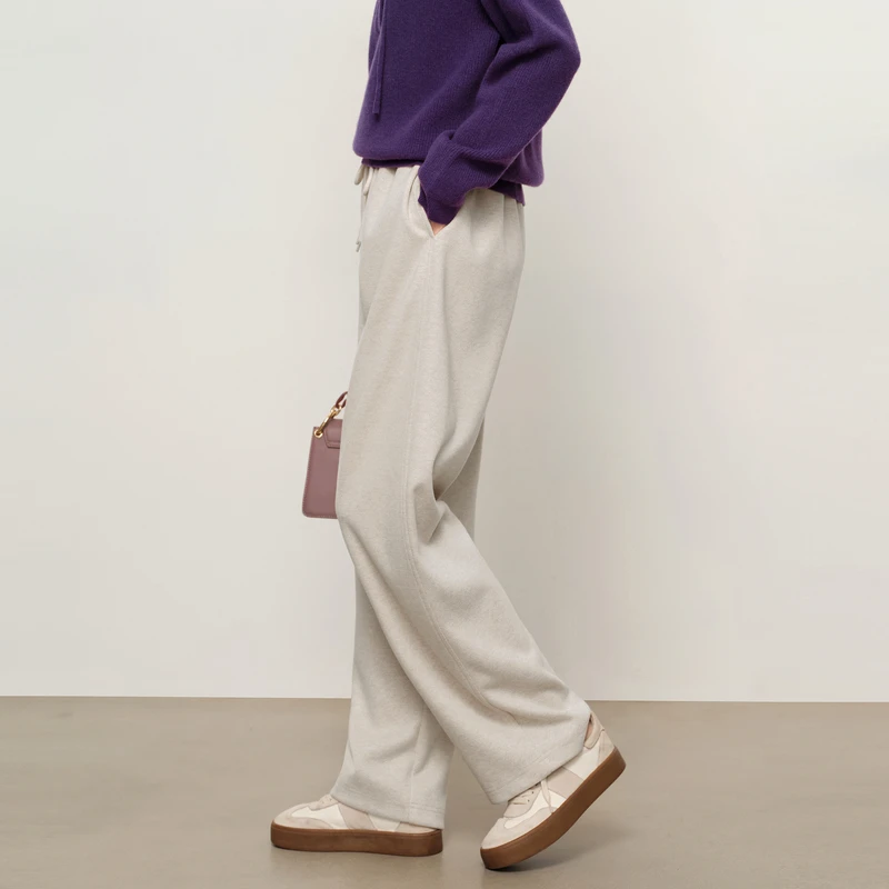 敦奴25年冬新款软糯有型含羊毛抽绳高腰舒适直筒休闲裤FU512161