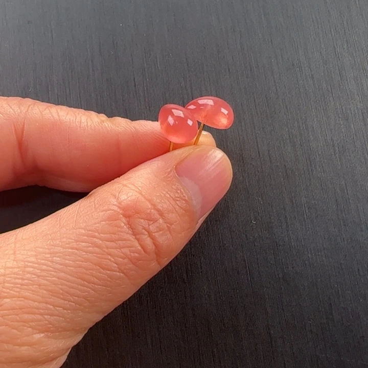 菱锰矿（红纹石）耳饰18K金镶嵌丽