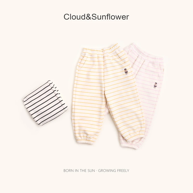 【云朵小葵】女童冬季新款条纹彩砂小熊束脚卫裤991911