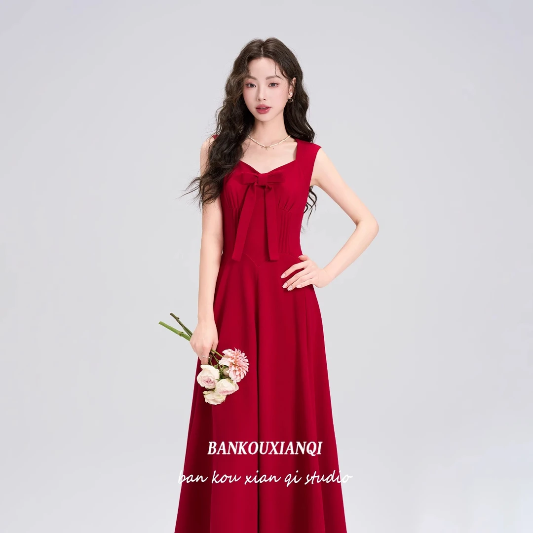 半口仙气夏季新款法式红色蝴蝶结无袖连衣裙高级感敬酒服气质长裙