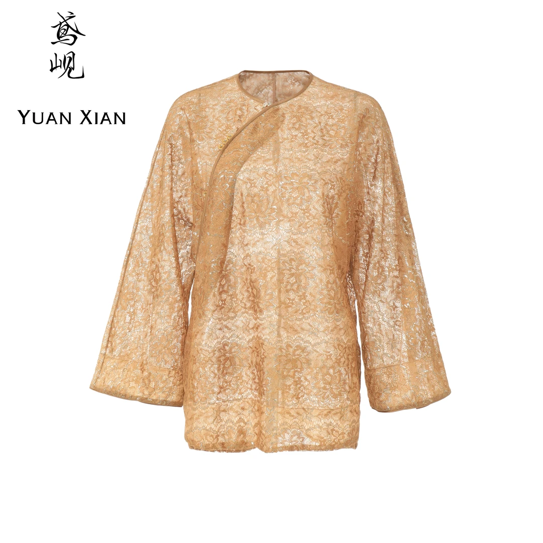 【鸢岘】金缕衣-法式织金蕾丝斜襟上衣 YX05020310