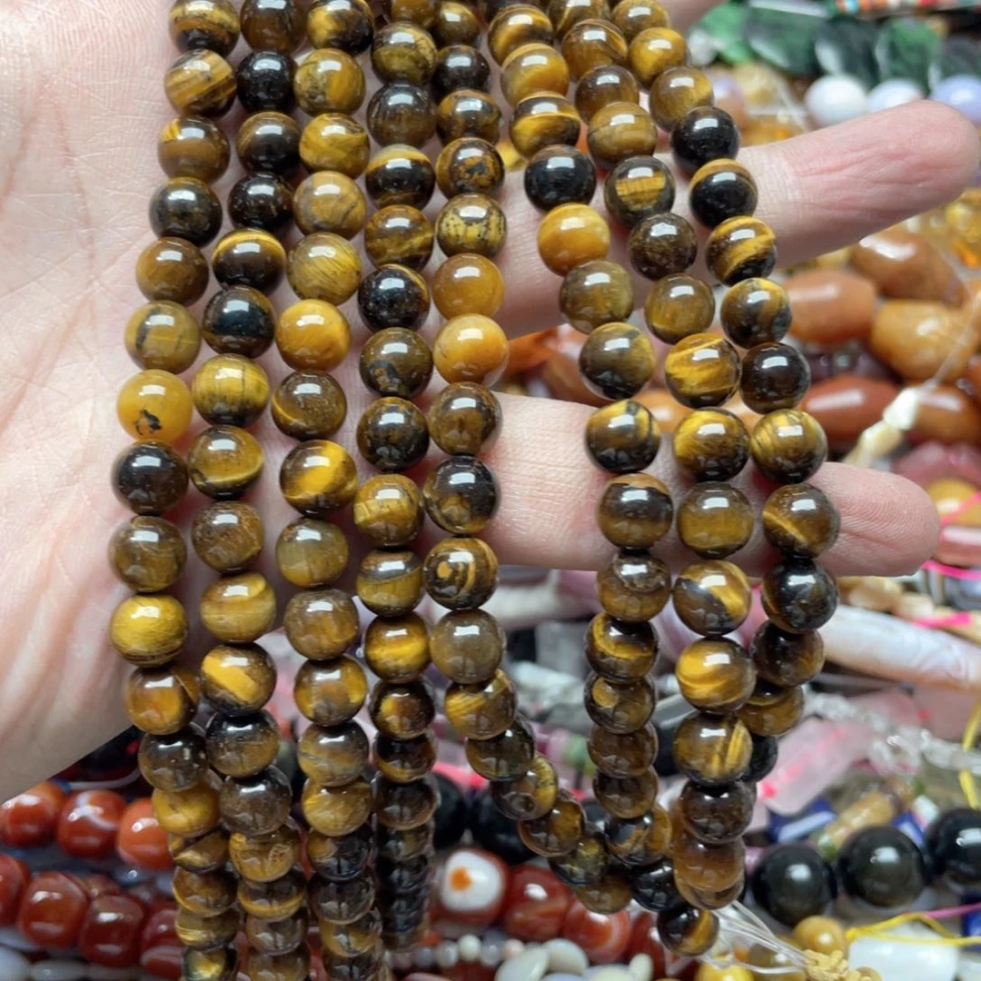 玛瑙/玉髓合金珠宝半成品一条8mm黄虎