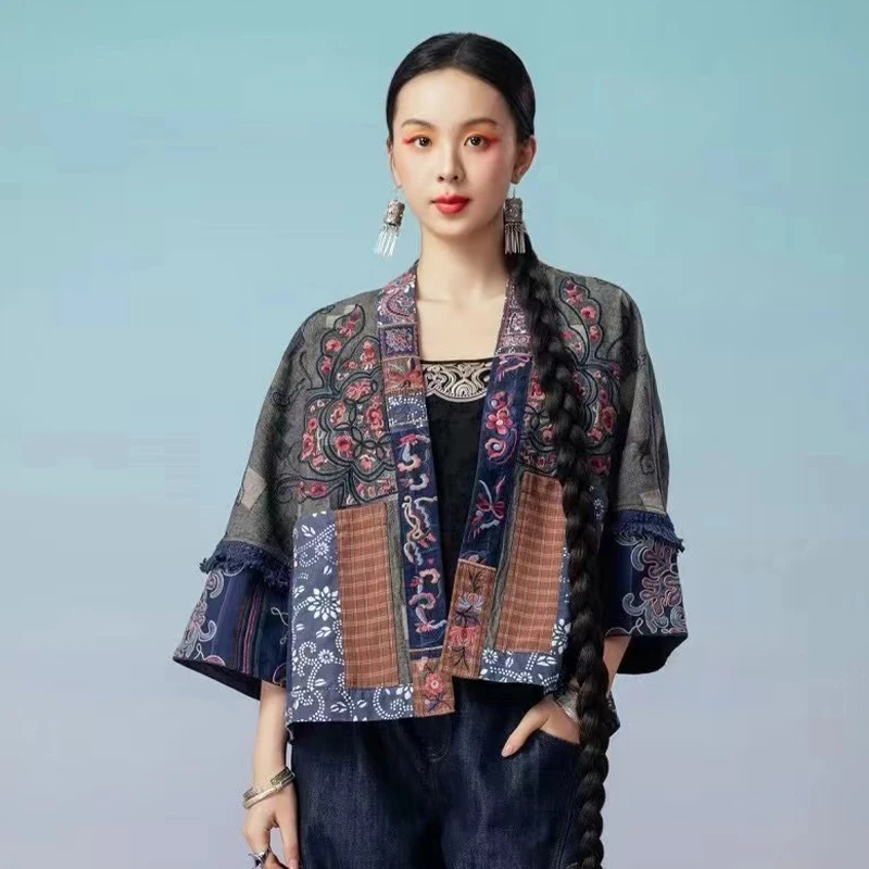 25年春季新款新中式复古民族国风贴布刺绣对襟短款外套上衣女