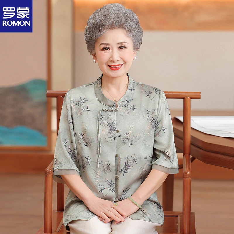 简溪老年人奶奶夏装新中式国风衬衫中老年妈妈夏季洋气老太太衬衣
