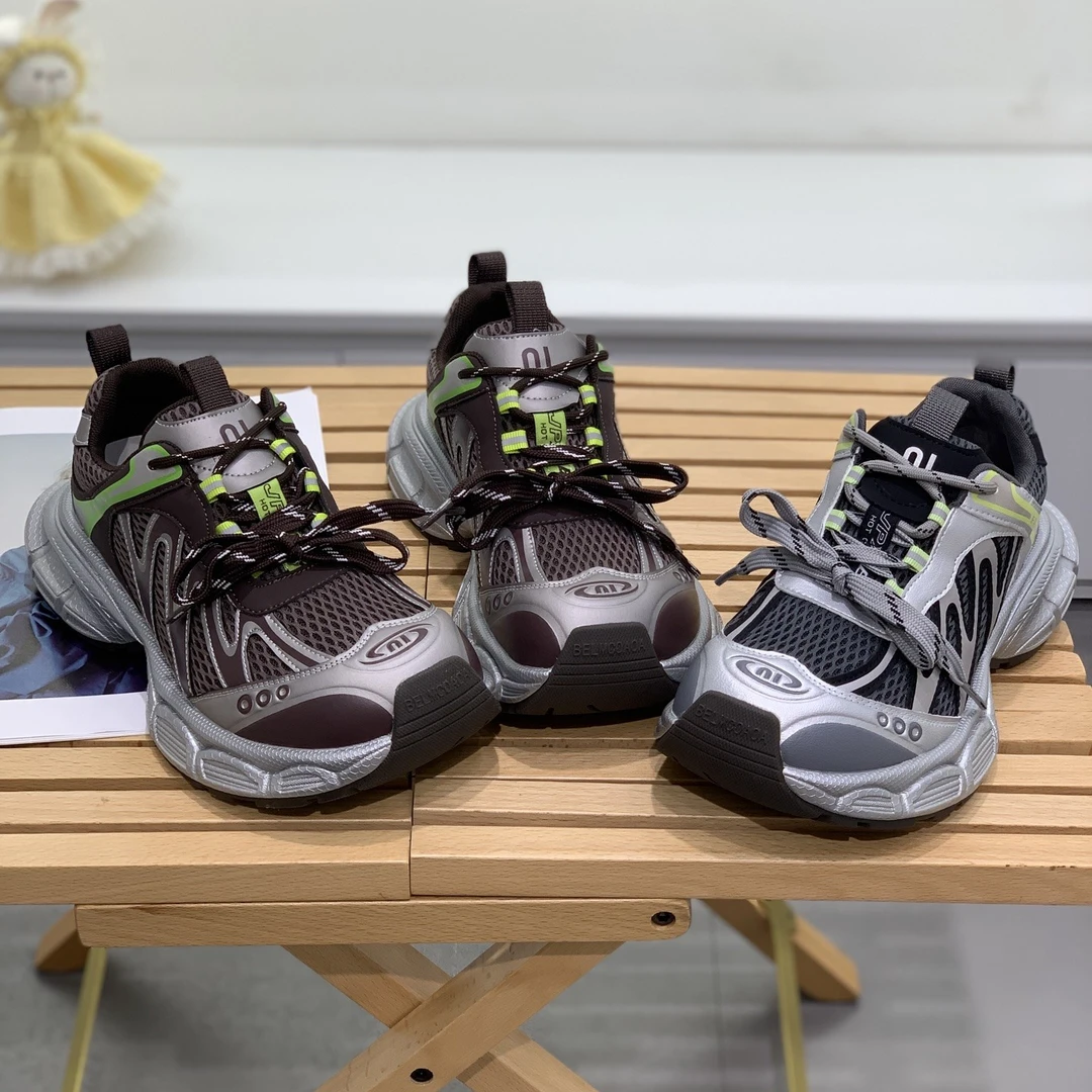 秋季新款真皮百搭防滑厚底增高网面鞋子显脚小运动鞋透气老爹鞋