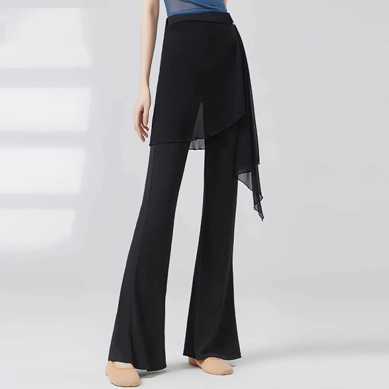 舞蹈喇叭裤屁帘假两件裙裤夏长裤垂感中国舞形体练功服古典舞裤子