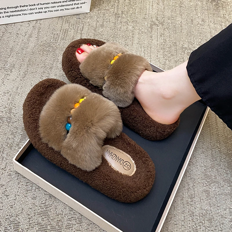 杨幂同款厚底增高毛毛鞋女2025秋冬季新款轻便百搭外穿时尚棉拖鞋