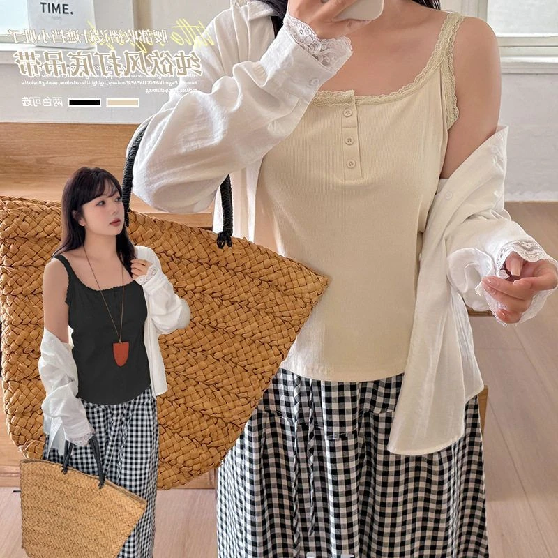 大码胖mm蕾丝吊带背心2025夏季新款辣妹设计感外穿内搭上衣12198