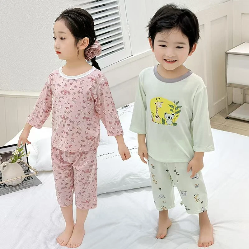 儿童春夏新款睡衣中大童七分袖莫代尔优可丝透气无骨空调服