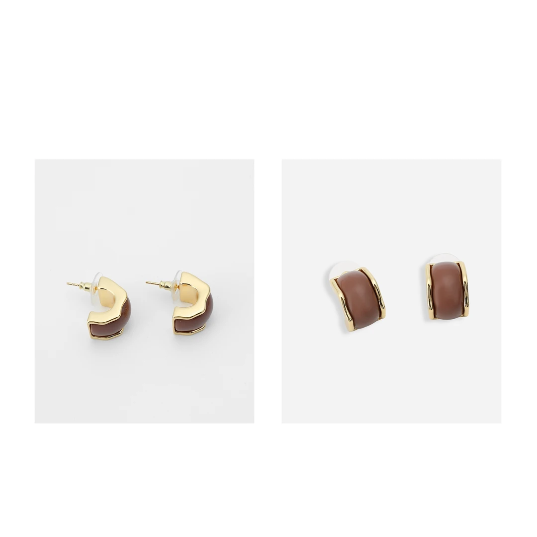 铜合金耳饰 新品美拉德咖啡色耳环女耳钉B010