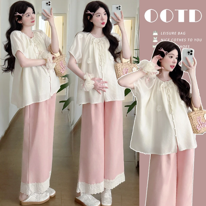 【晴晴】孕妇上衣2025夏季新款时尚宽松花朵仙气娃娃衫夏装显瘦衬衫