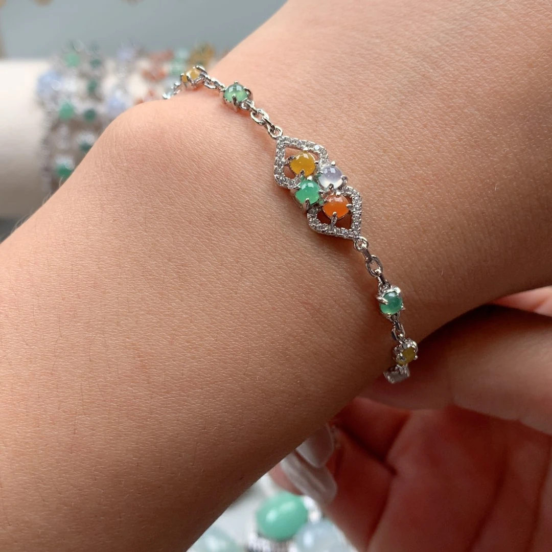 翡翠戒圈银S925镶嵌手链