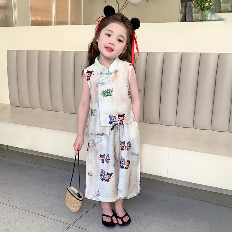 女童夏装套装2025新款洋气儿童哪吒敖丙衣服女宝宝夏季国风两件套