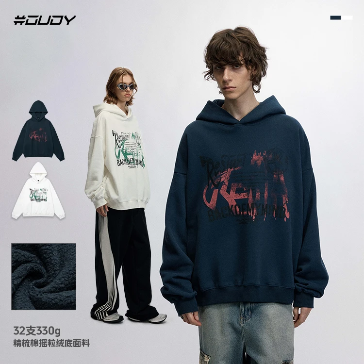 #OVDY重磅秋冬新款卫衣美式字母印花加绒加厚连帽卫衣男