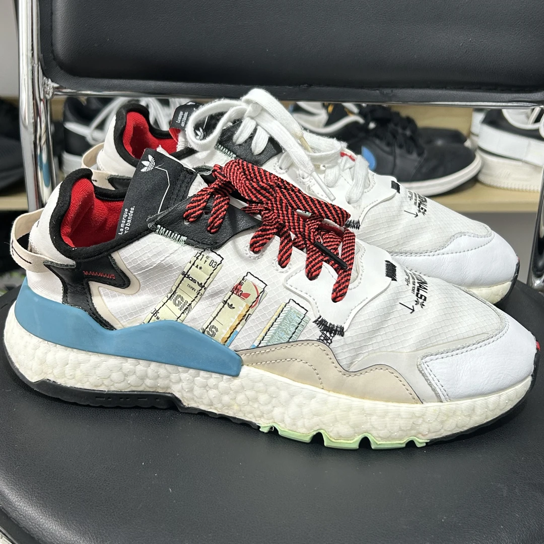 40.5码adidas Nite Jogger 休闲鞋 灰蓝/印花 二手正品