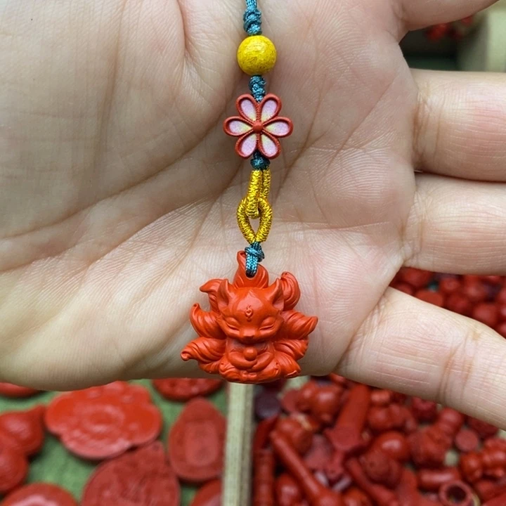 天然辰砂小凤九手机挂件