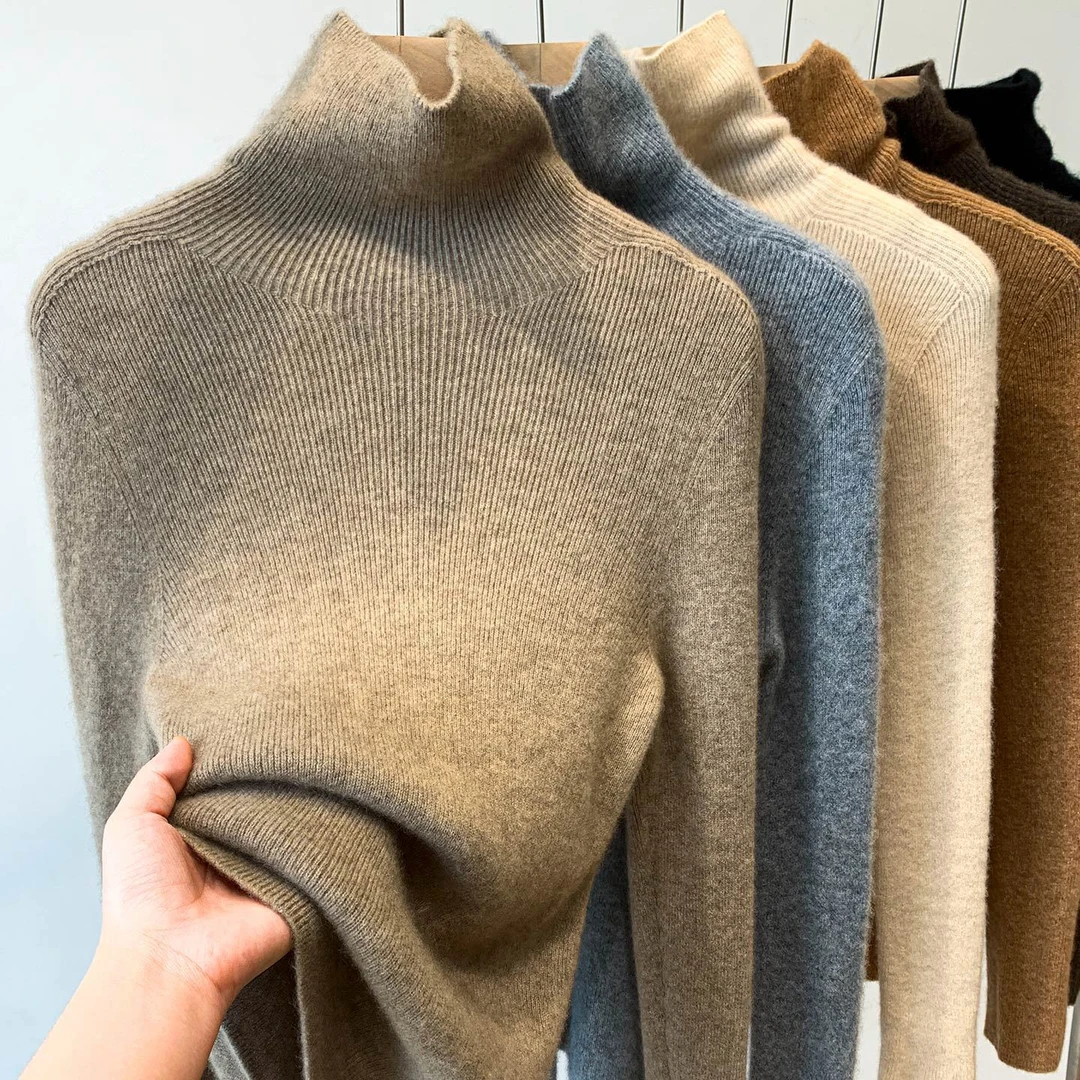 正品一线成衣羊毛衫堆堆领打底衫秋冬新款高领针织衫上衣修身毛衣