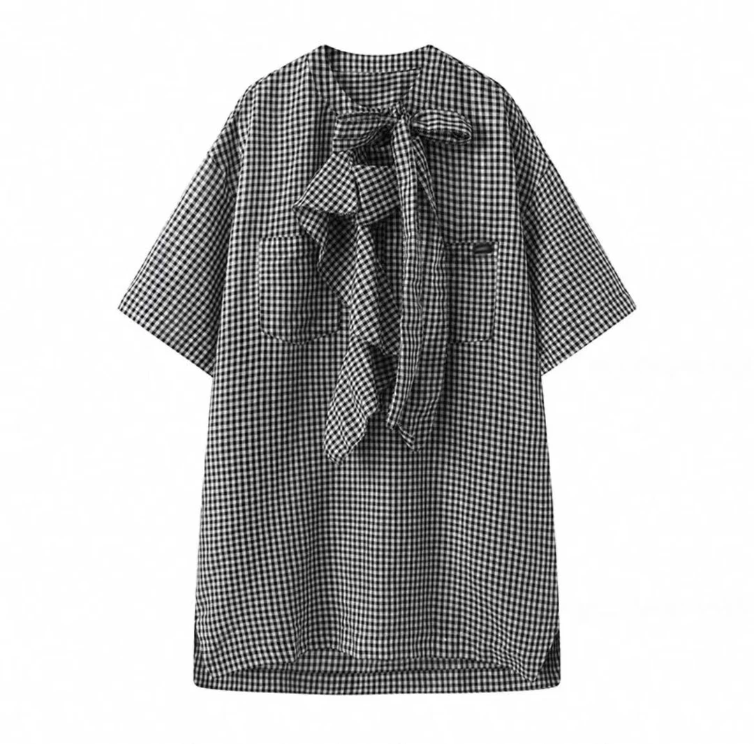 【小黑格】短裙背带款夏季短袖系带连衣裙拼接气质海妖风森系J0478