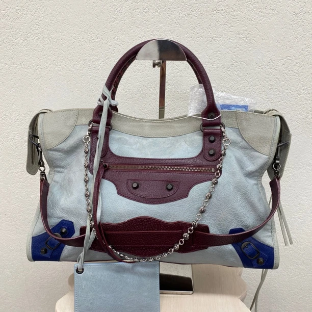 95新 Balenciaga/巴黎世家 拼色漫画中号机车单肩斜挎包117645