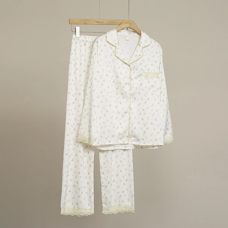 西班牙订单冰丝薄款长袖家居服女士睡衣（250252）2373