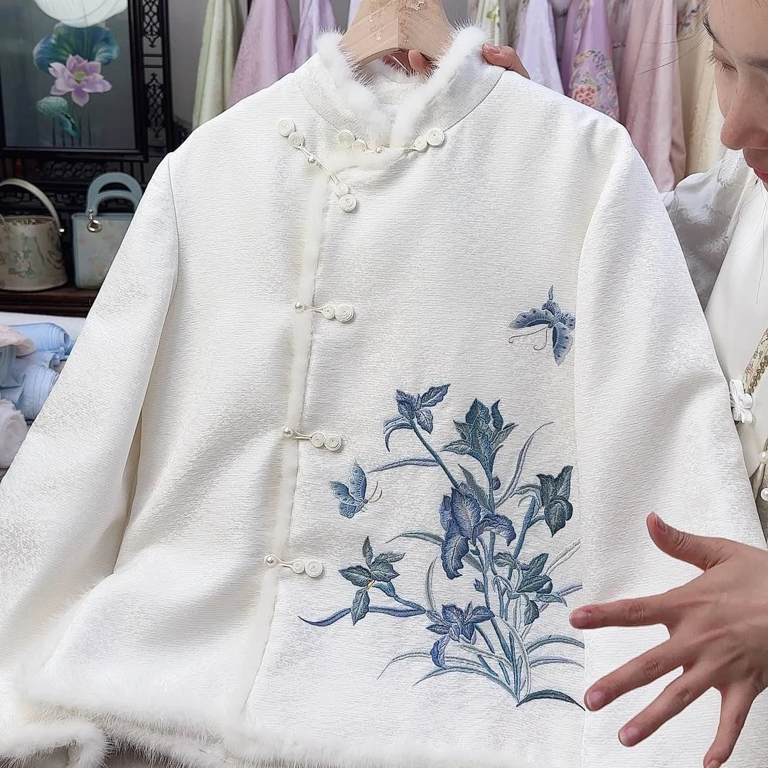 刺绣1苏绣棉服鸢尾花胸围104