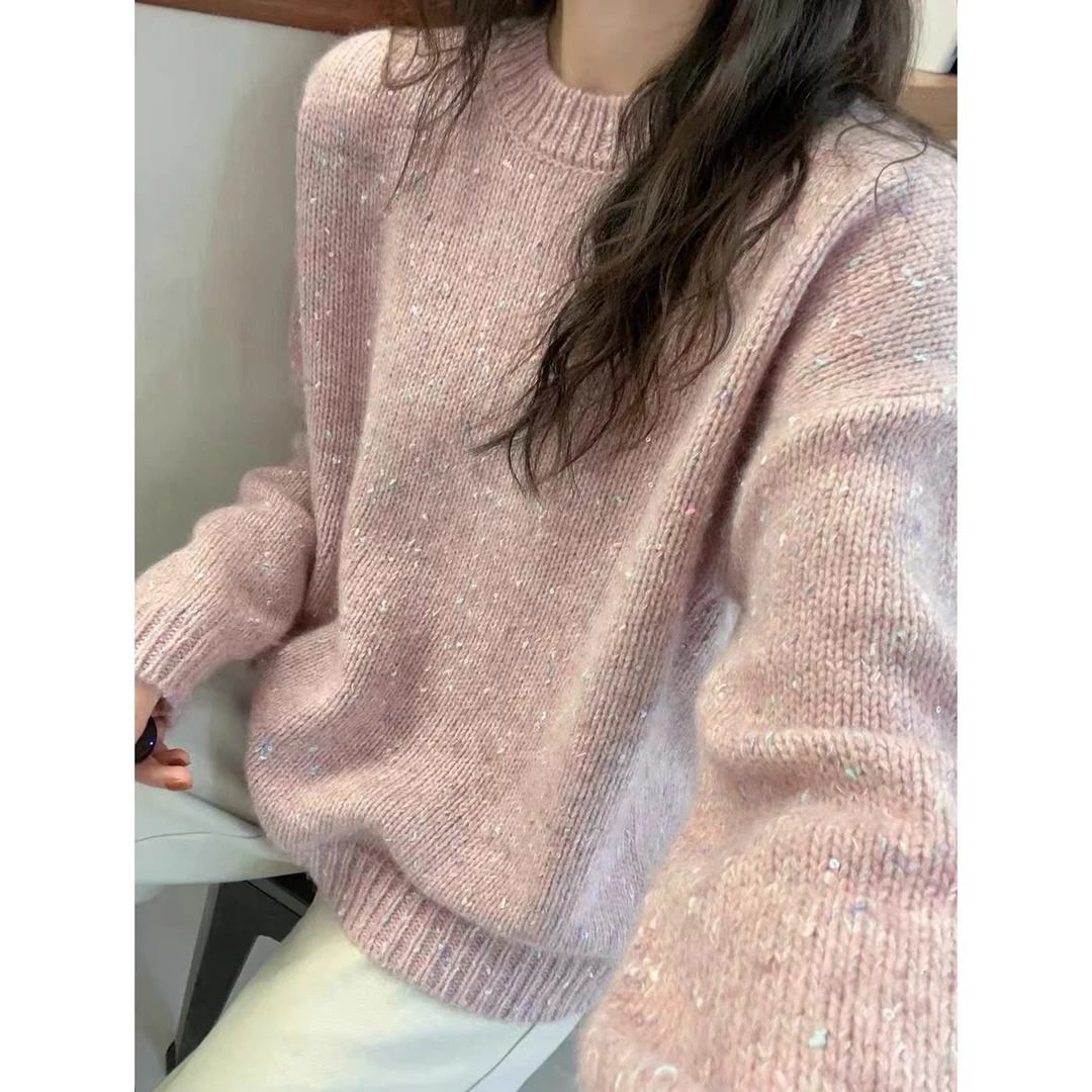 【花纱打底】圆领花纱宽松套头打底韩版宽松针织衫外搭 SEL-7513