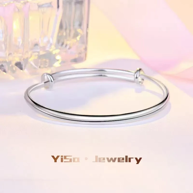 足银手镯 光面推拉手镯手工时尚可调节手镯