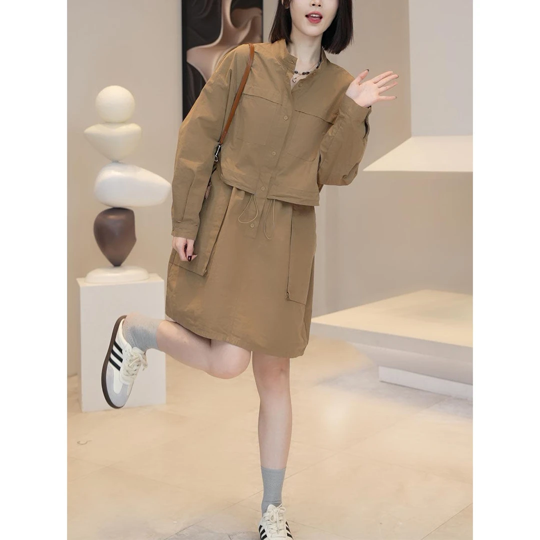 2025秋季新款时尚韩版工装连衣裙女气质收腰显瘦休闲简约百搭裙子
