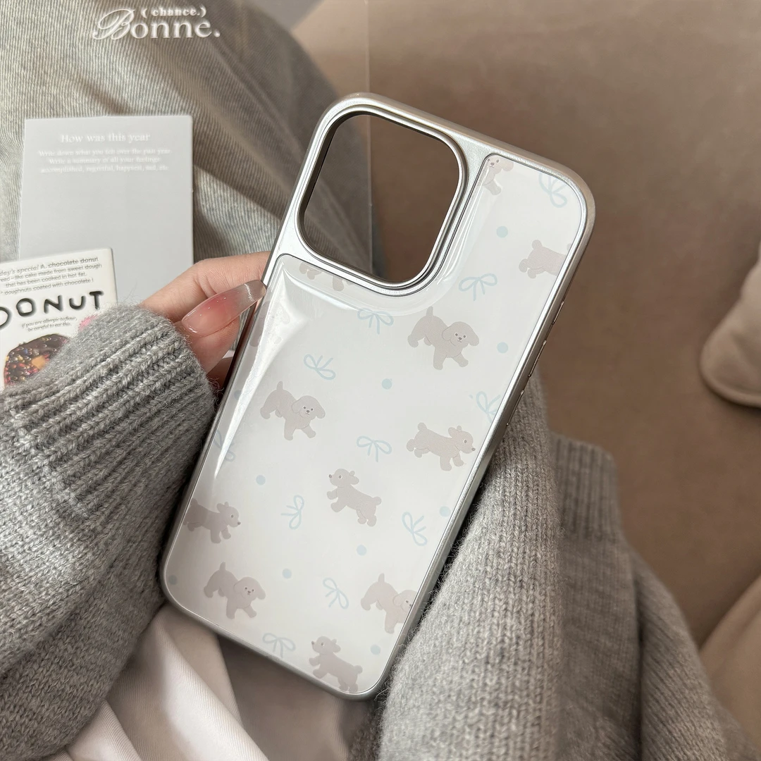 可爱灰泰迪滴胶适用16苹果15promax手机壳iphone14电镀13小众15硬