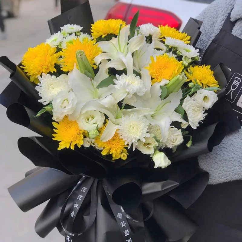 清明节花束黄白菊花花束送花全国鲜花速递同城配送店男生鲜花花束